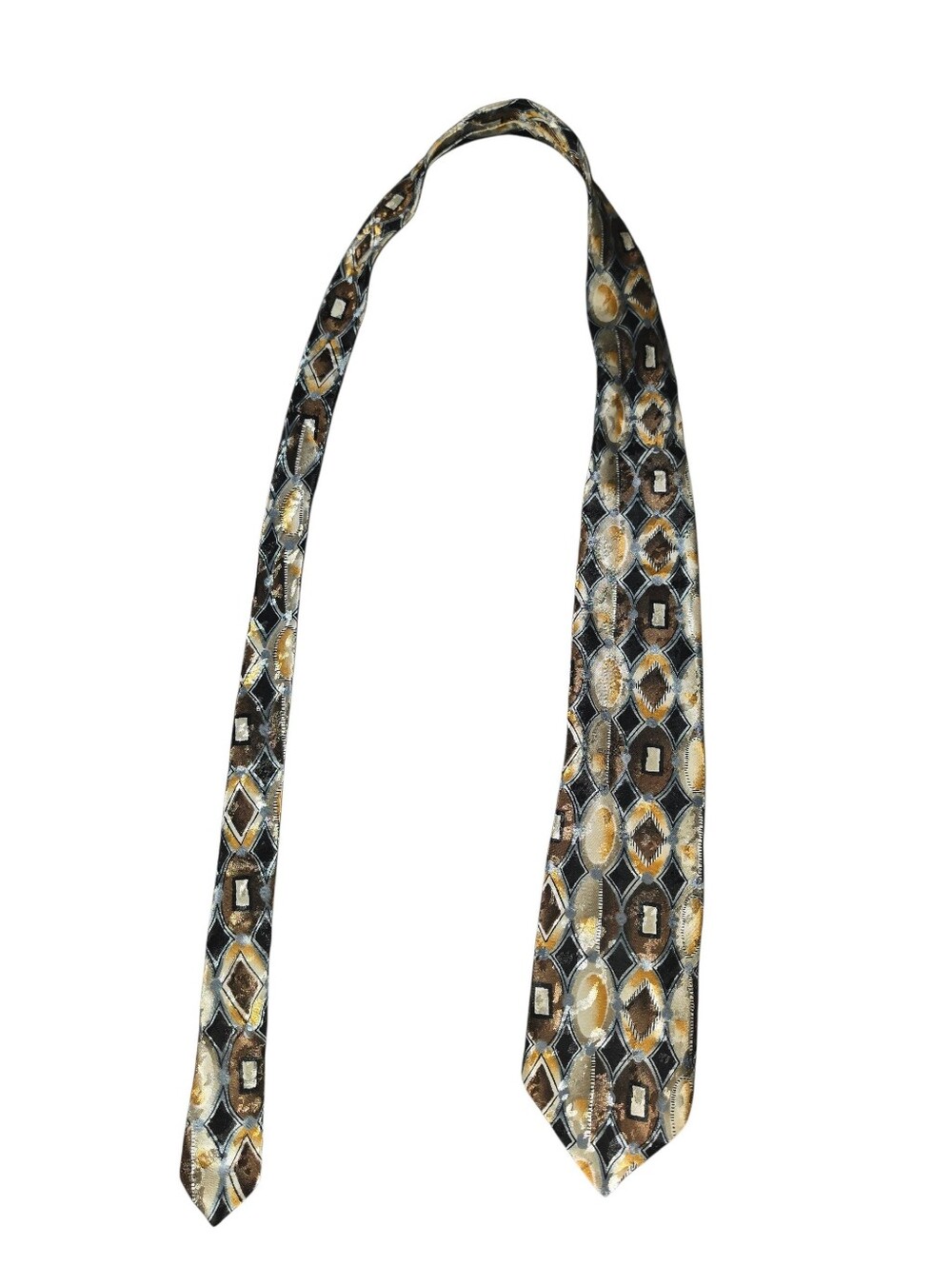 6/8/34. Men's K.E.T.C.H. Geometric Pattern Tie in Brown and Gold